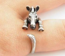 Zebra Animal Wrap Ring - Silver