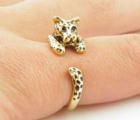 Leopard Animal Wrap Ring - Shiny Gold