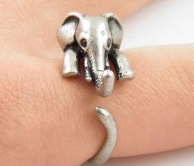 Silver Elephant Wrap Ring