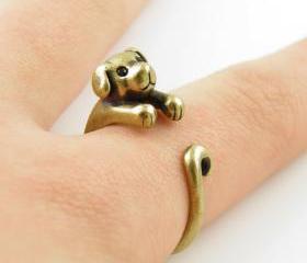 Puppy Animal Wrap Ring - Gold