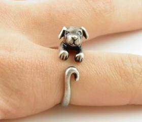 Silver Puppy Animal Wrap Ring