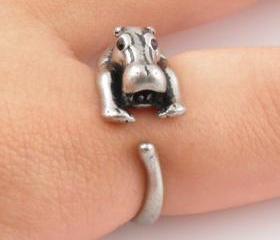Hippo Animal Wrap Ring - Silver