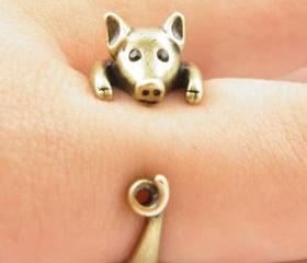 Lucky Pig Animal Wrap Ring - Gold