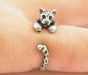 Leopard Animal Wrap Ring - Silver