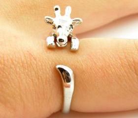 Giraffe Animal Wrap Ring - Shiny Silver